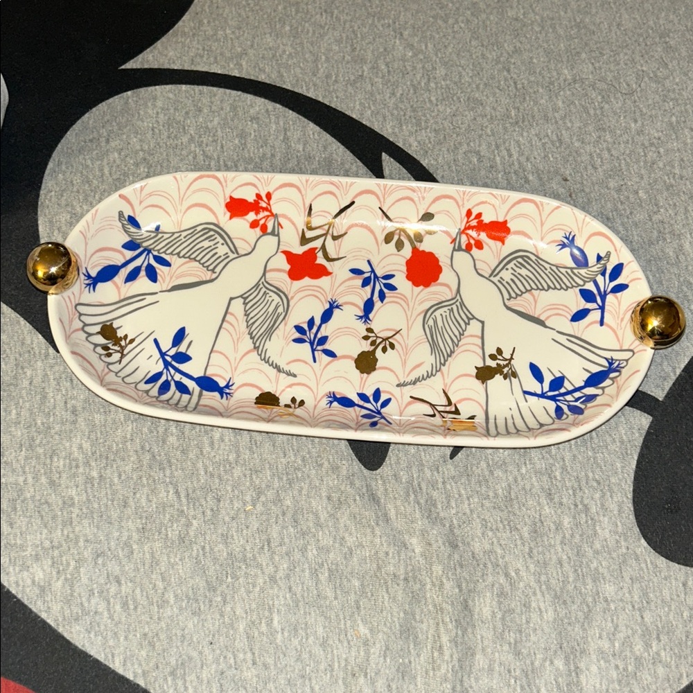 ANTHROPOLOGIE TRAY DISH LAUREN McINTOSH DECALED STONEWARE TRINKET CATCHALL - Picture 6 of 13